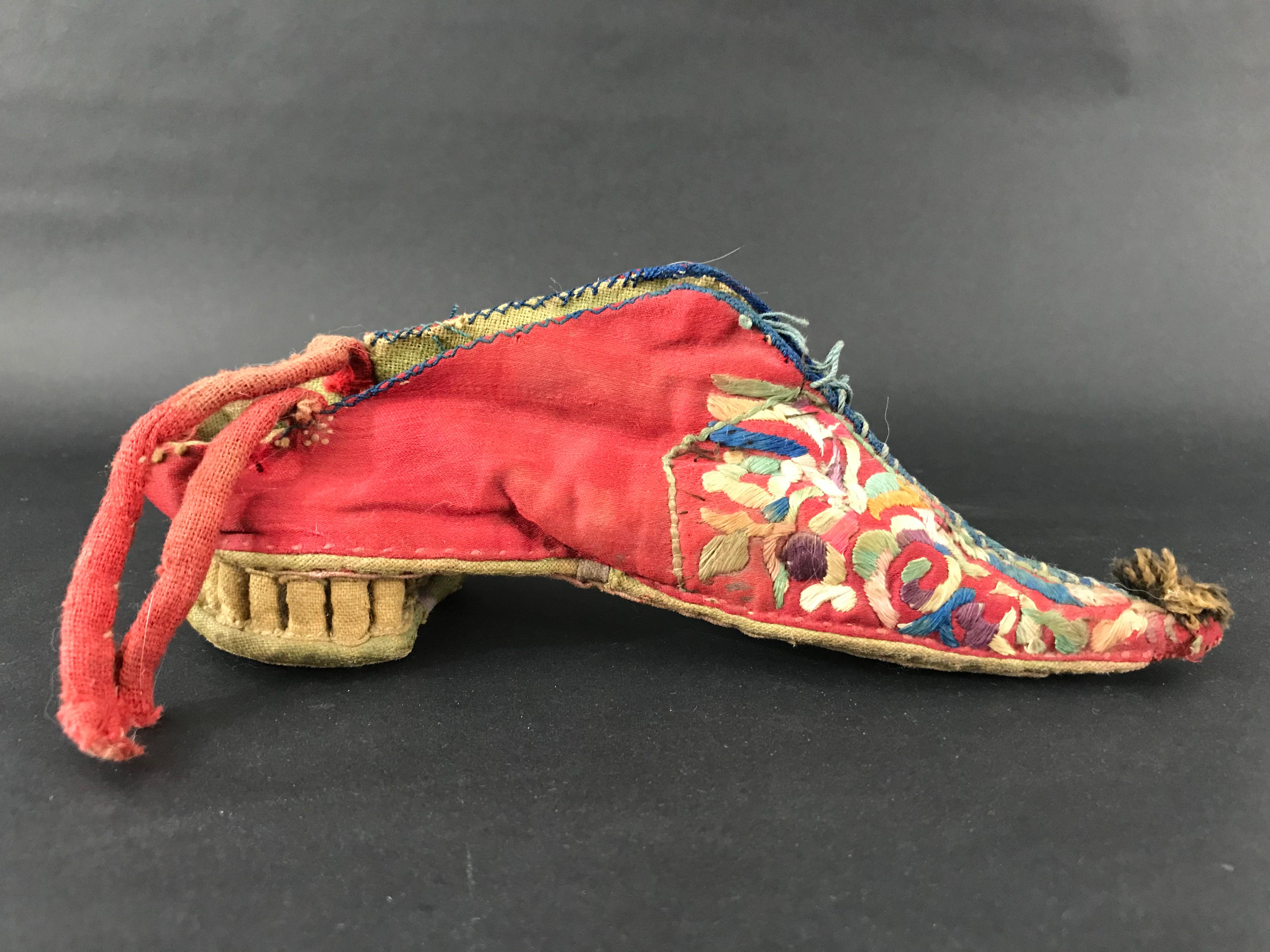 Late 19th Century Woman's Footwear with Bandaged Feet China, circa 1900