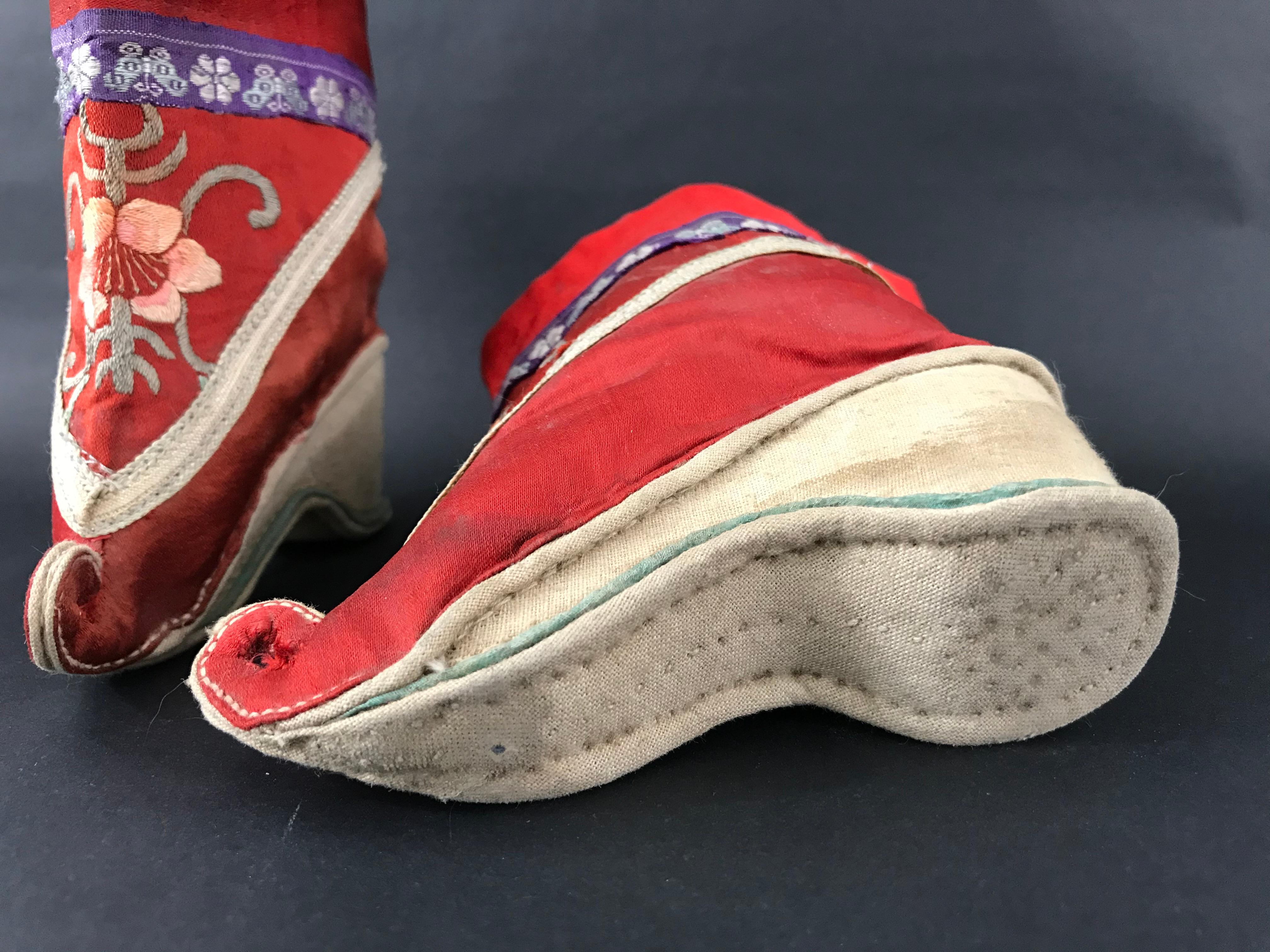 Satin Woman's Footwear with Bandaged Feet, China, circa 1900