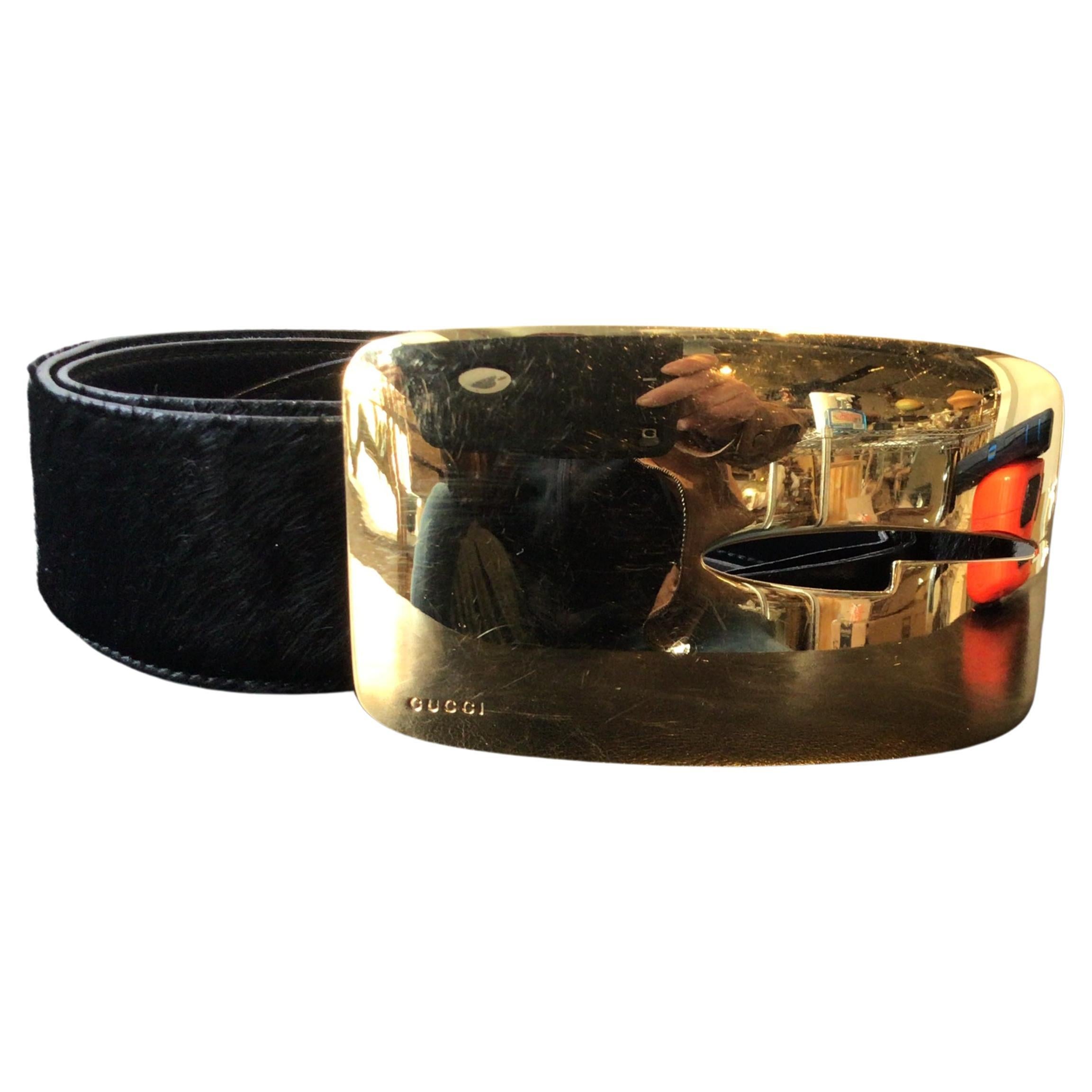 Woman’s Gucci Pony Hair Belt with Brass Buckle For Sale