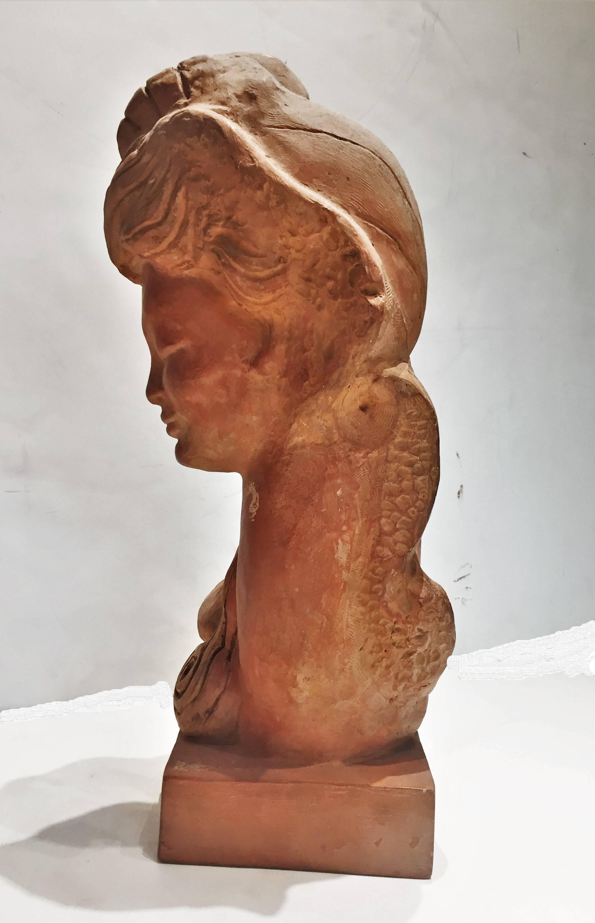 Américain Tête de femme, sculpture américaine en terre cuite moderne du milieu du siècle dernier, années 1950