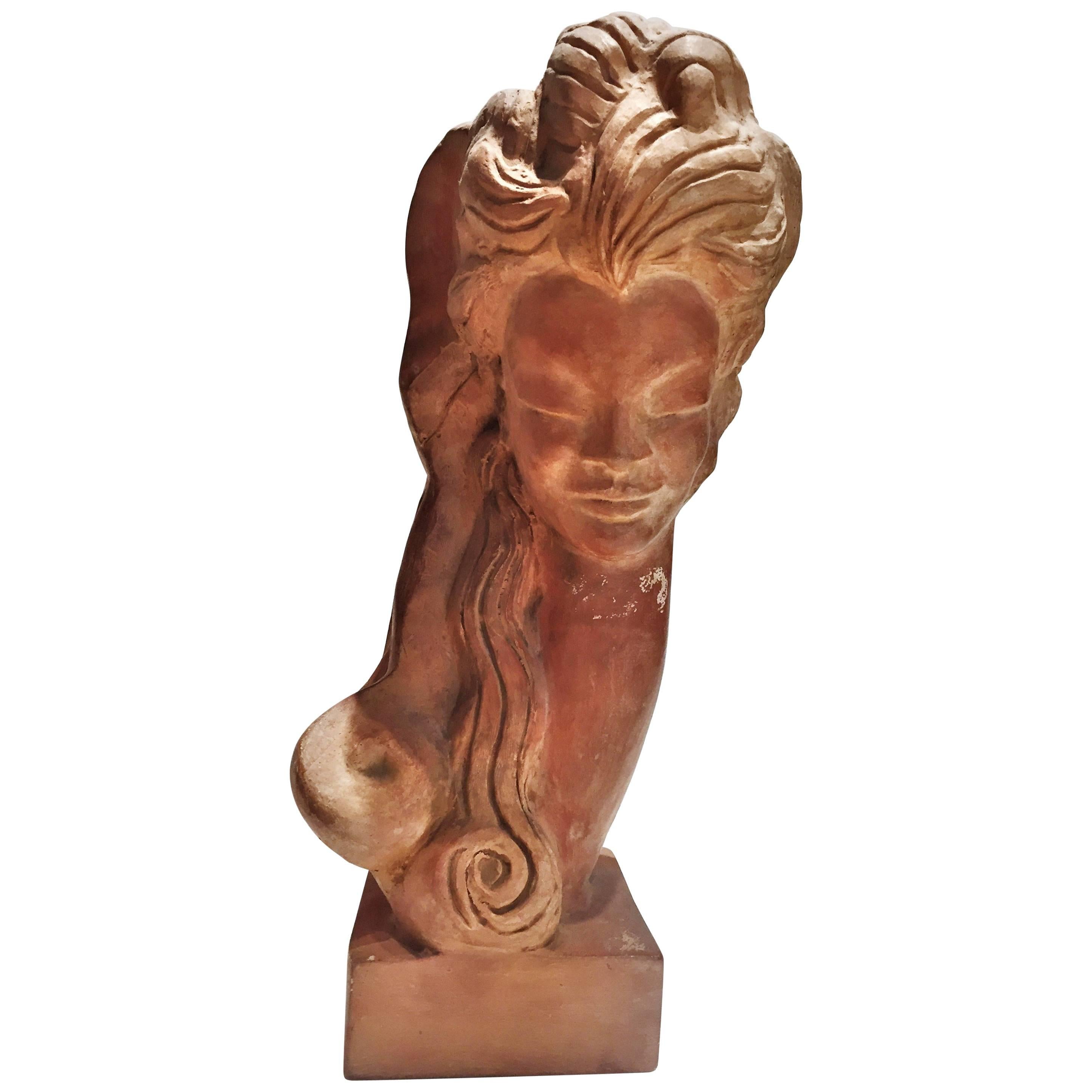 Tête de femme, sculpture américaine en terre cuite moderne du milieu du siècle dernier, années 1950