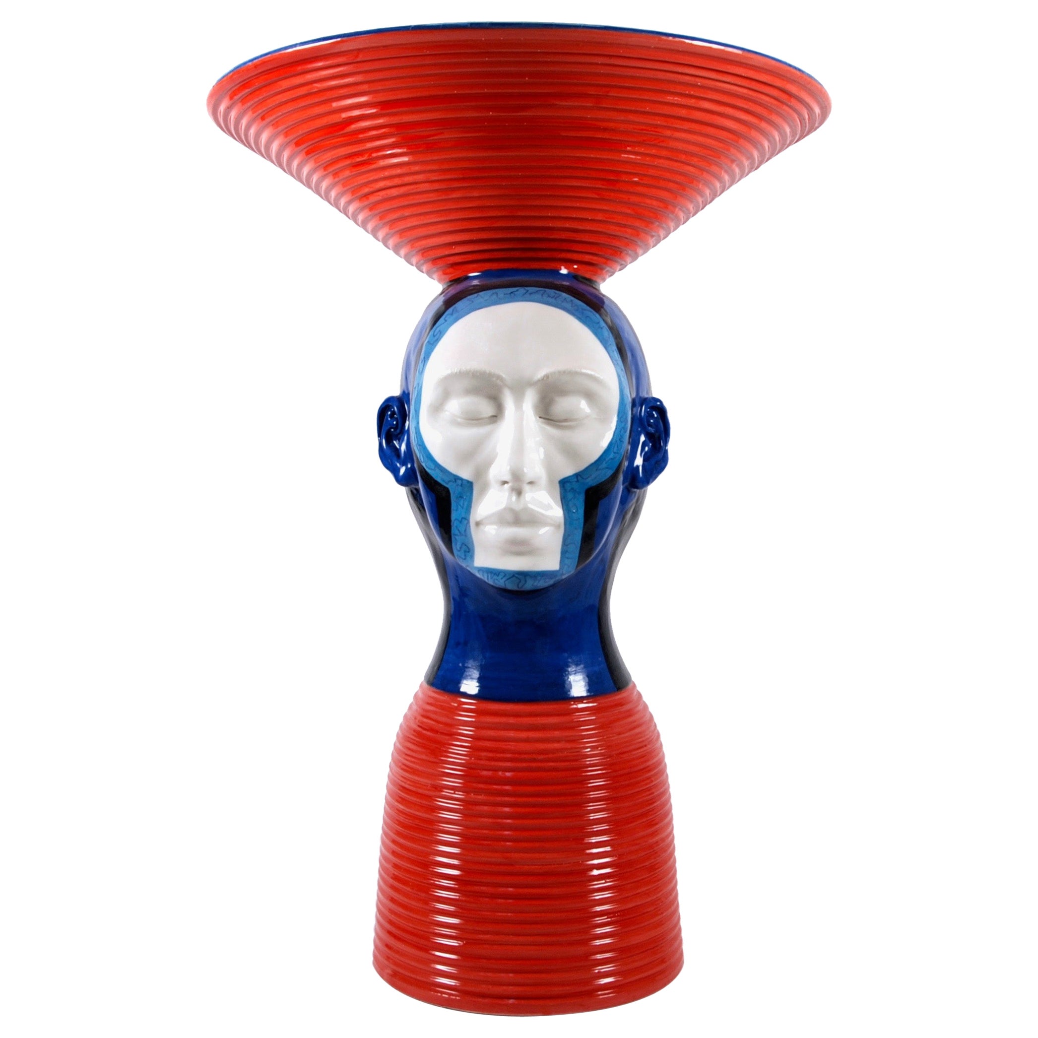 Testa di donna, pezzo decorativo in ceramica, fatto a mano in Italia, 2021, lavorato a mano