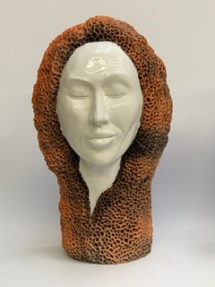 Woman's Head Sponge Decorative Ceramic Piece, Handmade Italy, 2021, Hand-Crafted