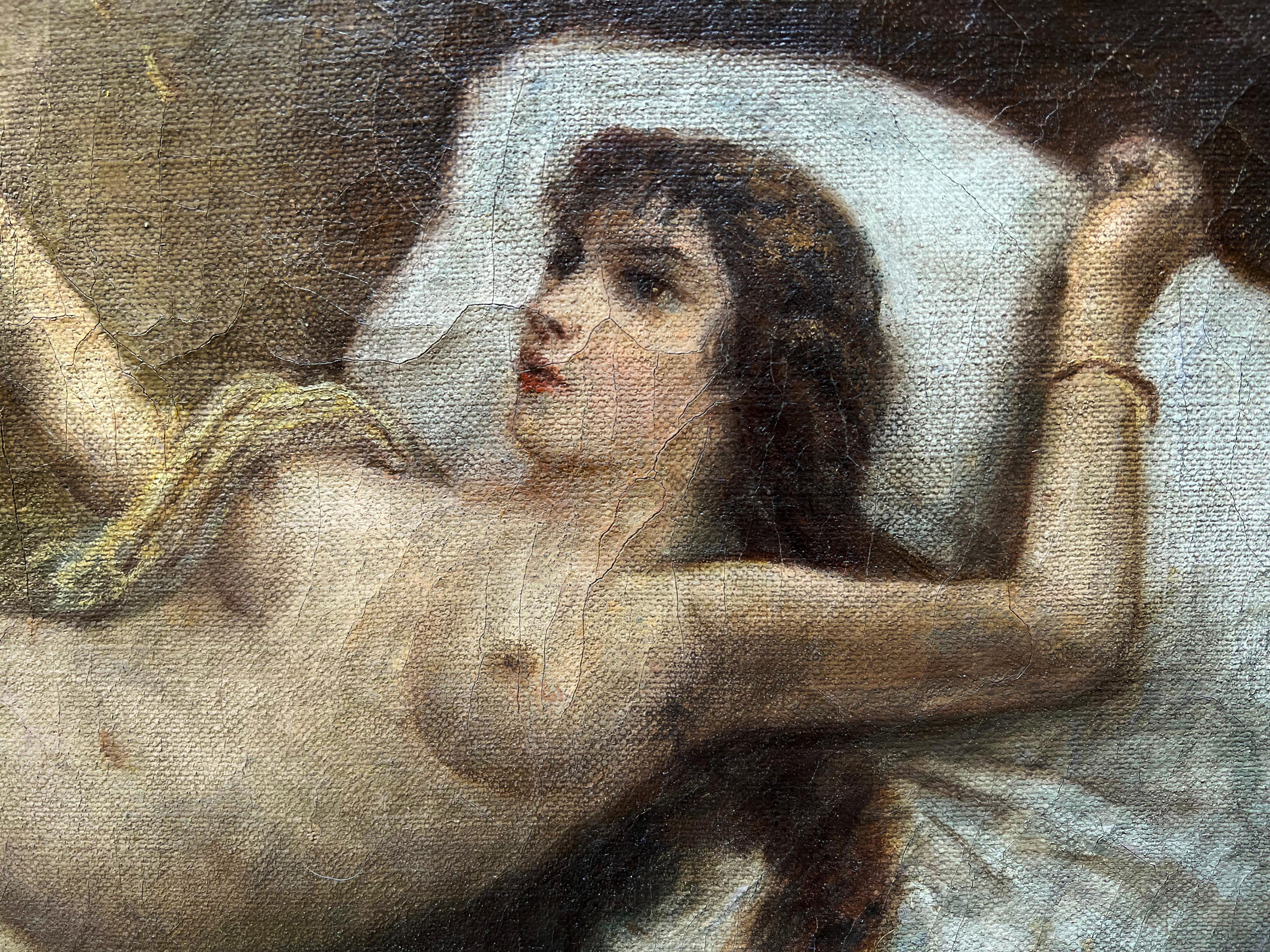 The painting takes its cue from the vast gallery of female nudes from Titian to Goya. It is appreciated for the model's casual posture probably inspired by the diva who was all the rage at the time, namely the divine Gina Lollobrigida.