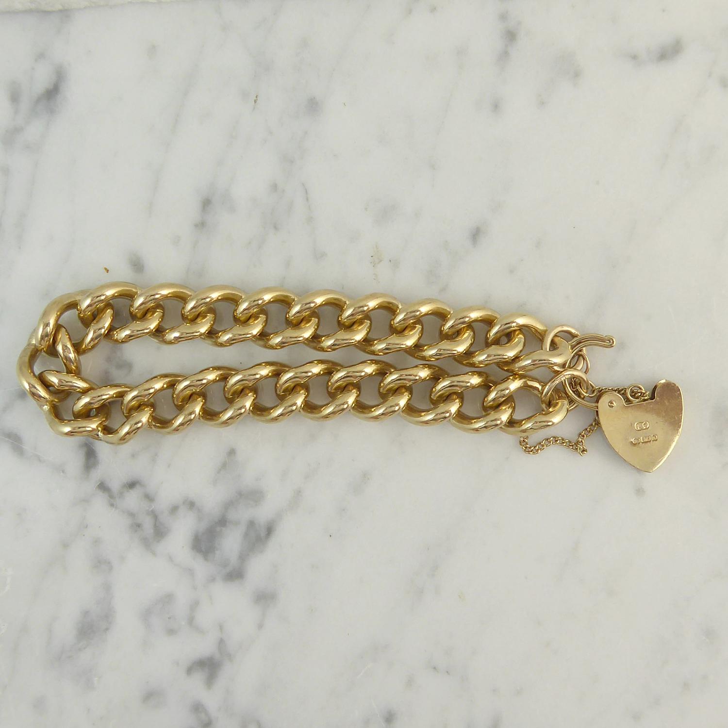 Woman's or Men's Vintage Gold Curb Link Bracelet, Padlock Closure, Yellow Gold 2