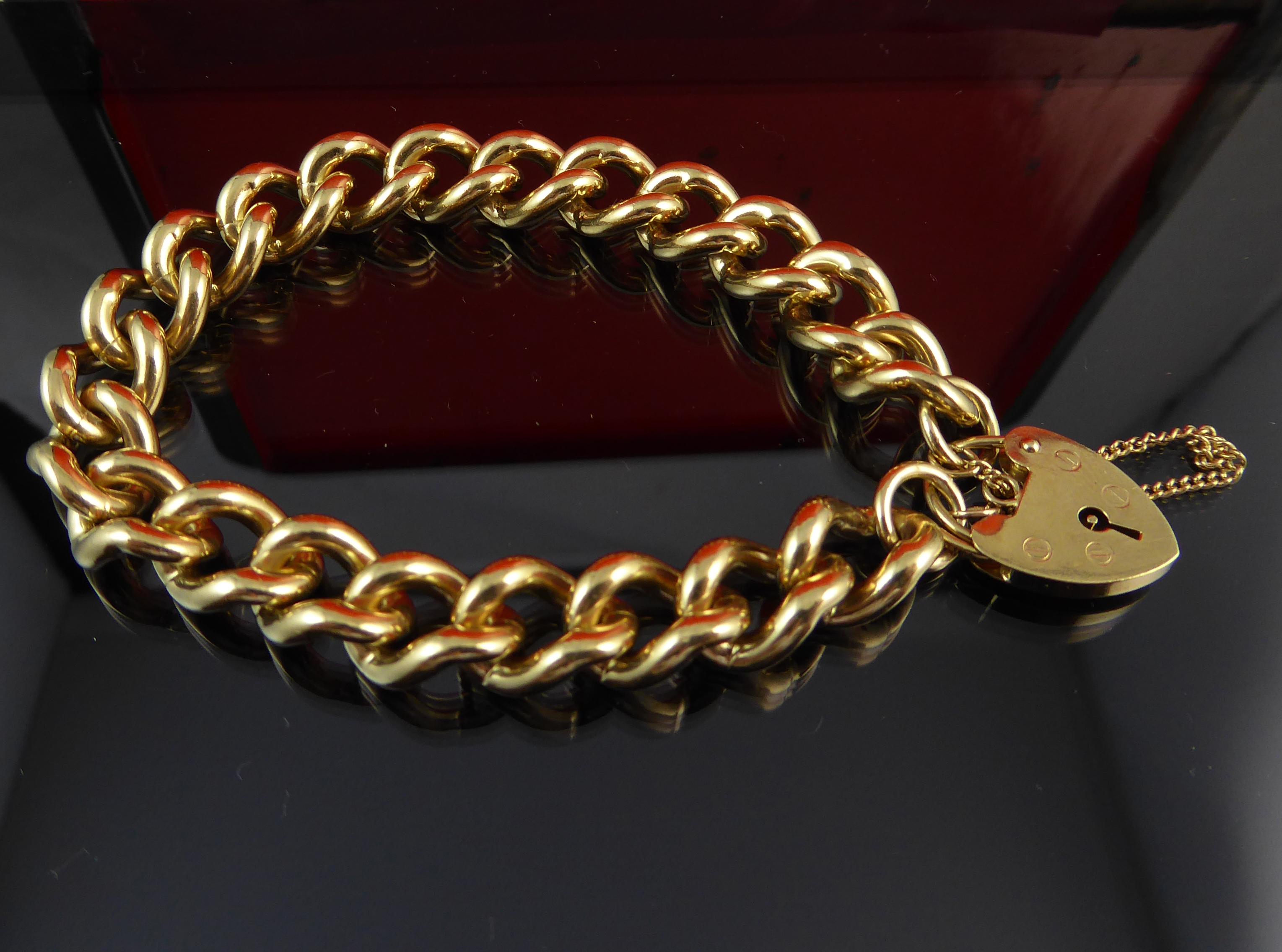 Woman's or Men's Vintage Gold Curb Link Bracelet, Padlock Closure, Yellow Gold 5