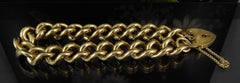 Woman's or Men's Vintage Gold Curb Link Bracelet, Padlock Closure, Yellow Gold