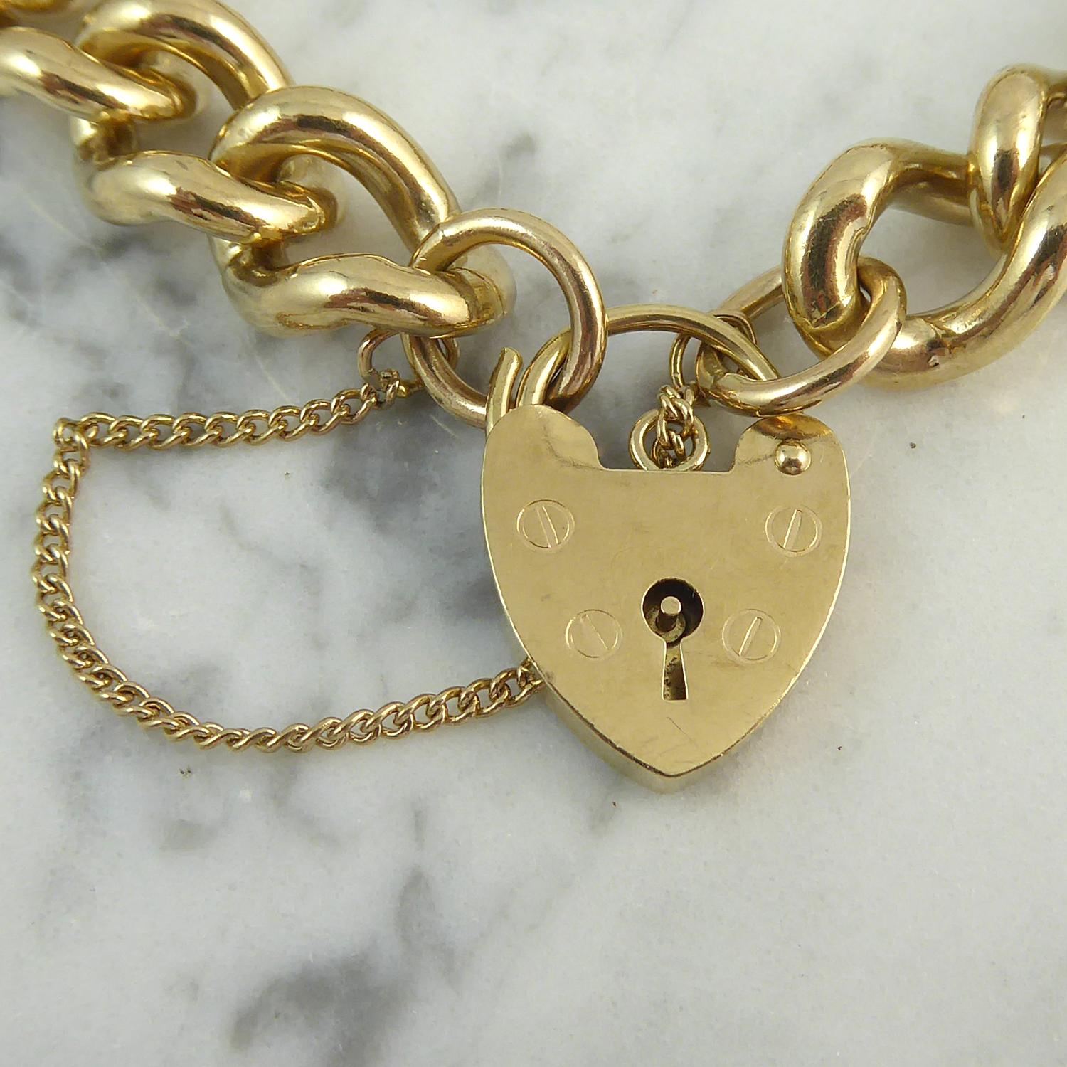 Women's or Men's Woman's or Men's Vintage Gold Curb Link Bracelet, Padlock Closure, Yellow Gold