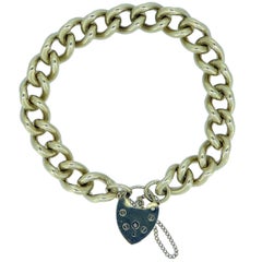 Woman's or Men's Vintage Gold Curb Link Bracelet, Padlock Closure, Yellow Gold