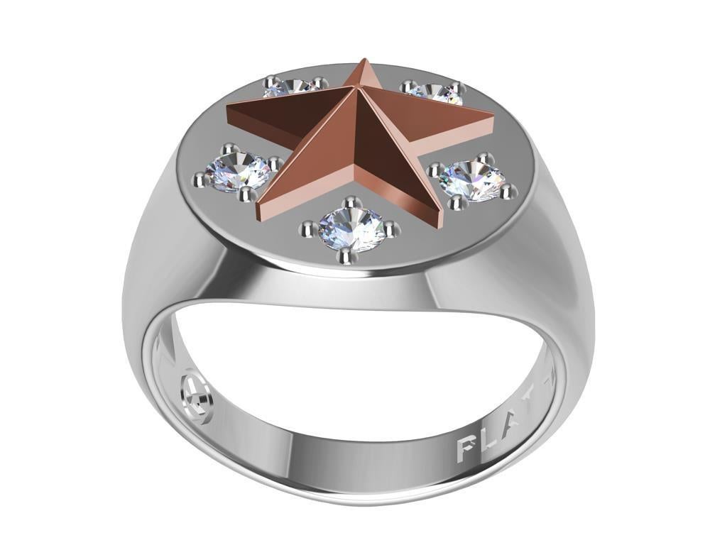 For Sale:  Womans Platinum and 18 Karat Pink Gold GIA Diamond Star Signet Ring 10