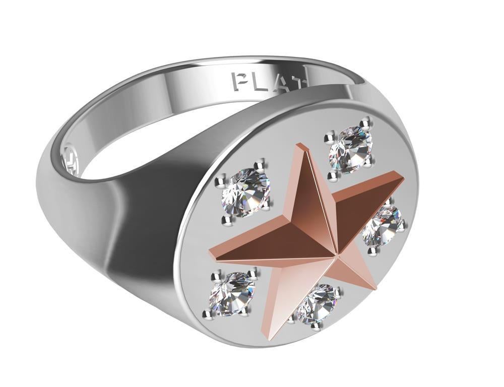 For Sale:  Womans Platinum and 18 Karat Pink Gold GIA Diamond Star Signet Ring 2