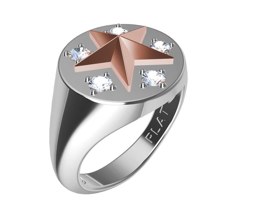 For Sale:  Womans Platinum and 18 Karat Pink Gold GIA Diamond Star Signet Ring 3