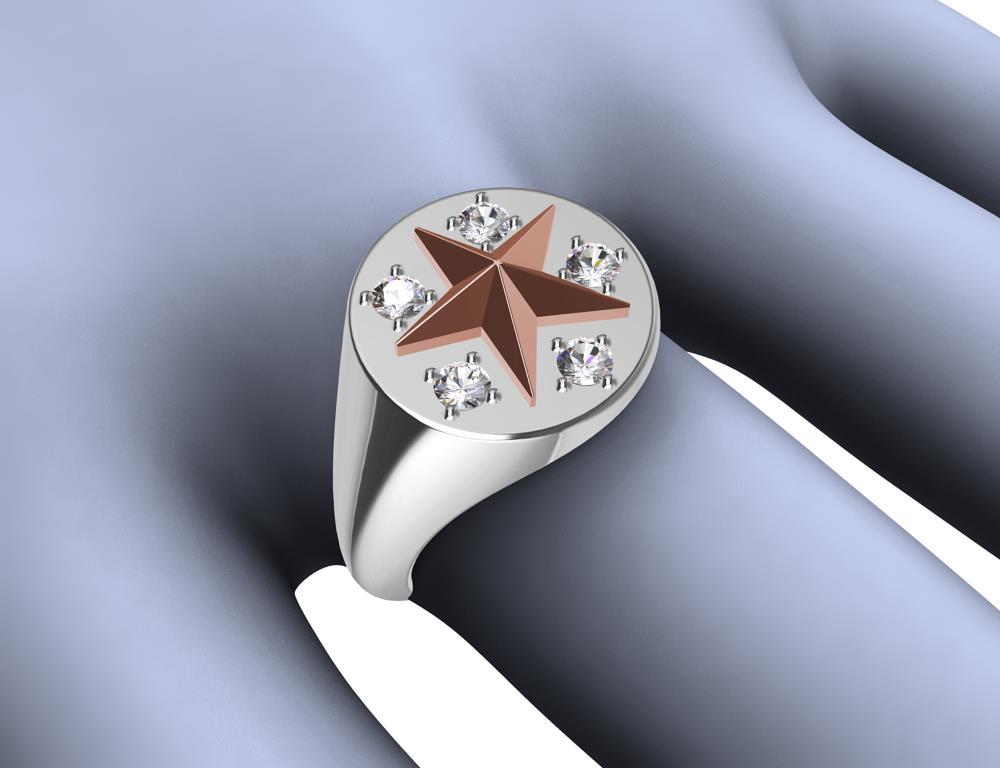 For Sale:  Womans Platinum and 18 Karat Pink Gold GIA Diamond Star Signet Ring 4