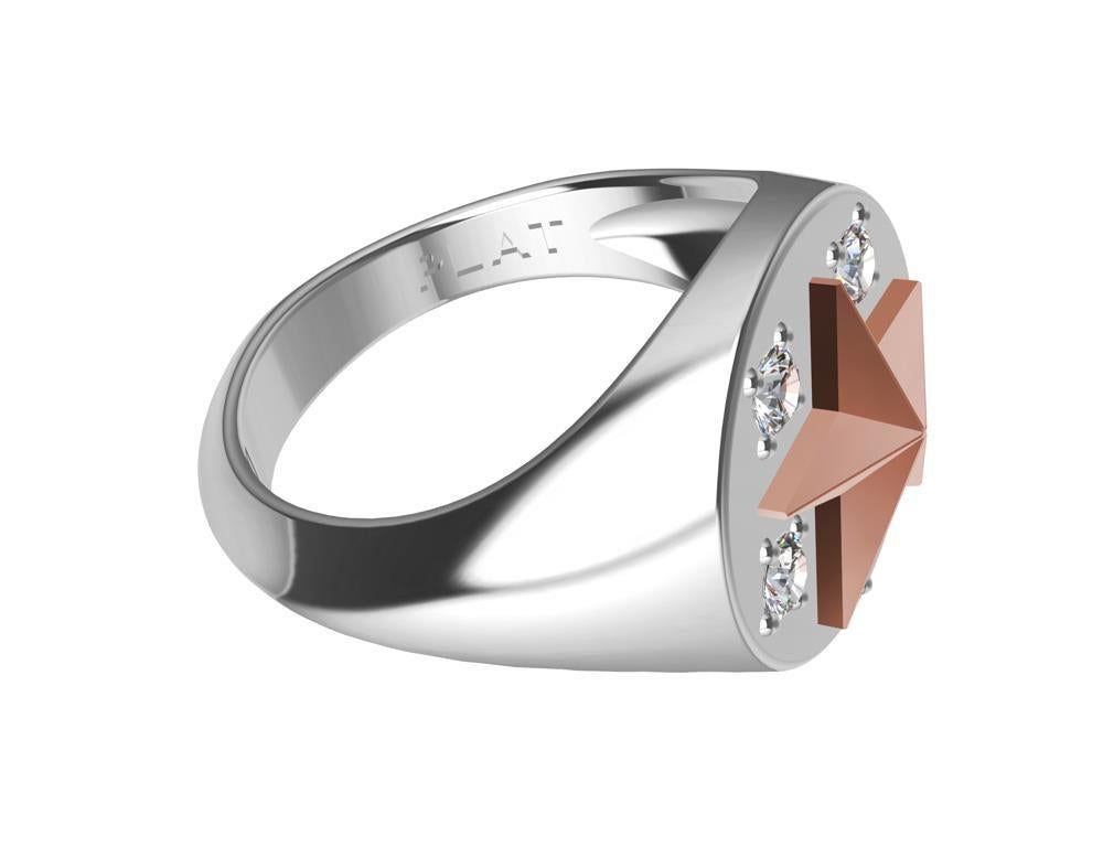 For Sale:  Womans Platinum and 18 Karat Pink Gold GIA Diamond Star Signet Ring 7
