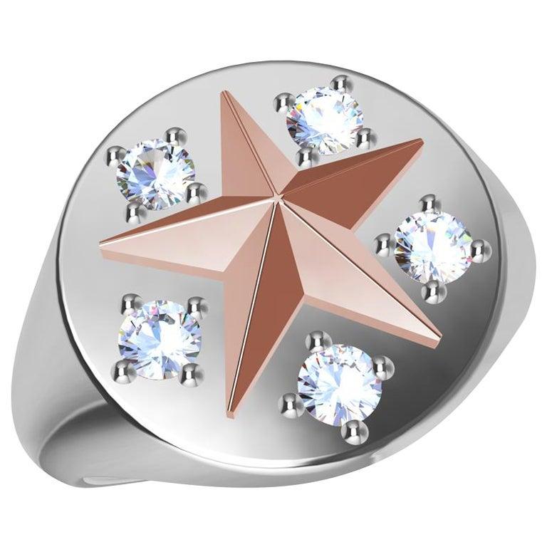 For Sale:  Womans Platinum and 18 Karat Pink Gold GIA Diamond Star Signet Ring