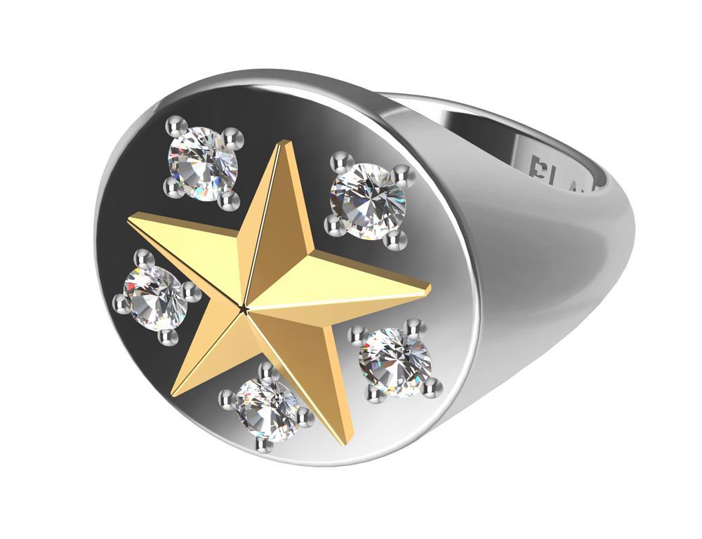 For Sale:  Womans Platinum and 18 Karat Yellow Gold GIA Diamond Star Signet Ring 2
