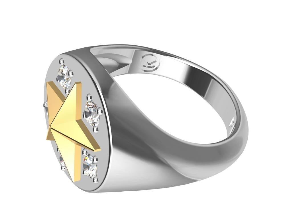 En vente :  Bague sigillaire étoile en platine et or jaune 18 carats avec diamant GIA, pour femmes 3