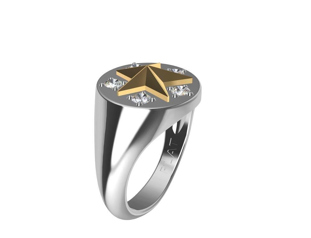 En vente :  Bague sigillaire étoile en platine et or jaune 18 carats avec diamant GIA, pour femmes 4