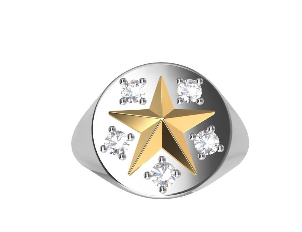 For Sale:  Womans Platinum and 18 Karat Yellow Gold GIA Diamond Star Signet Ring 5