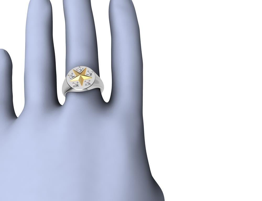 For Sale:  Womans Platinum and 18 Karat Yellow Gold GIA Diamond Star Signet Ring 7