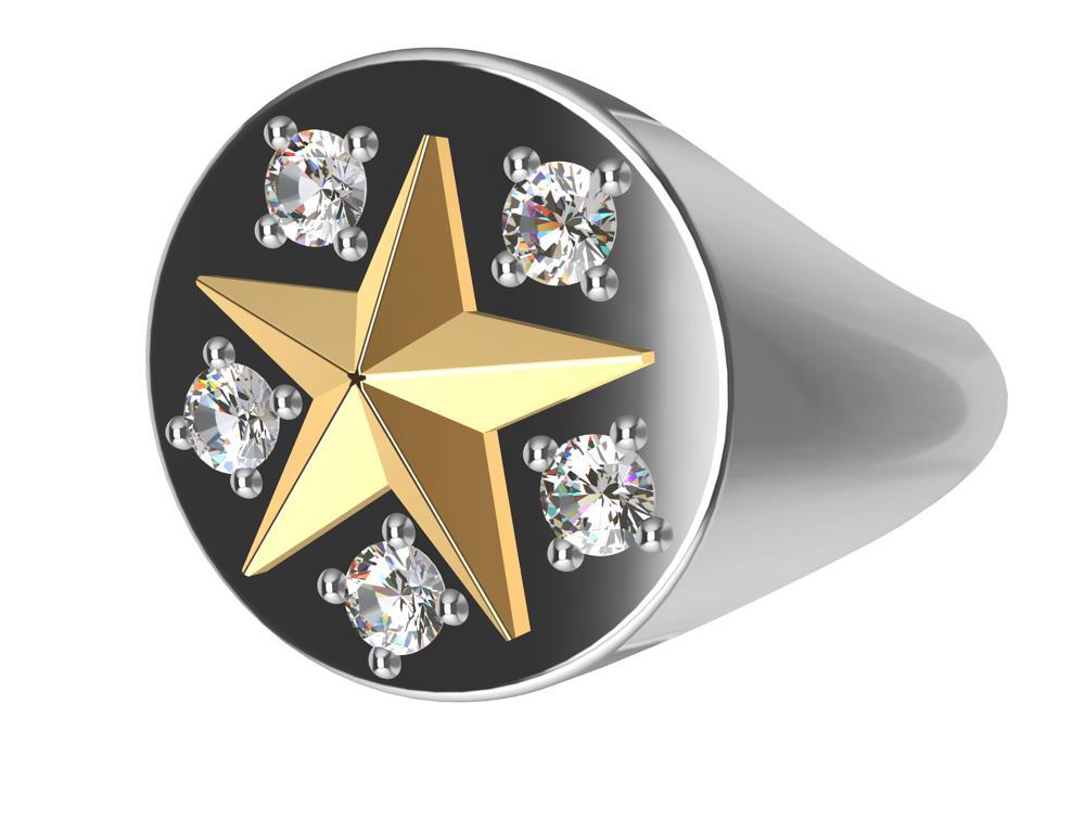 For Sale:  Womans Platinum and 18 Karat Yellow Gold GIA Diamond Star Signet Ring 8