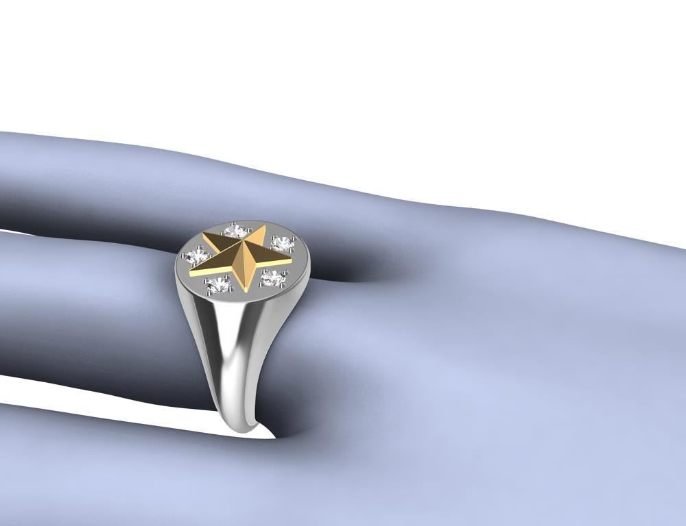 For Sale:  Womans Platinum and 18 Karat Yellow Gold GIA Diamond Star Signet Ring 9