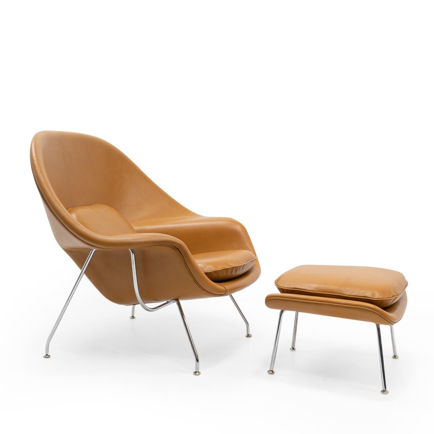 Mid-Century Modern Womb Chair and Ottoman by Eero Saarinen for Knoll, 2000s For Sale