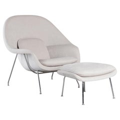 Sedia e ottomana Womb in ciniglia grigio performance di Eero Saarinen per Knoll