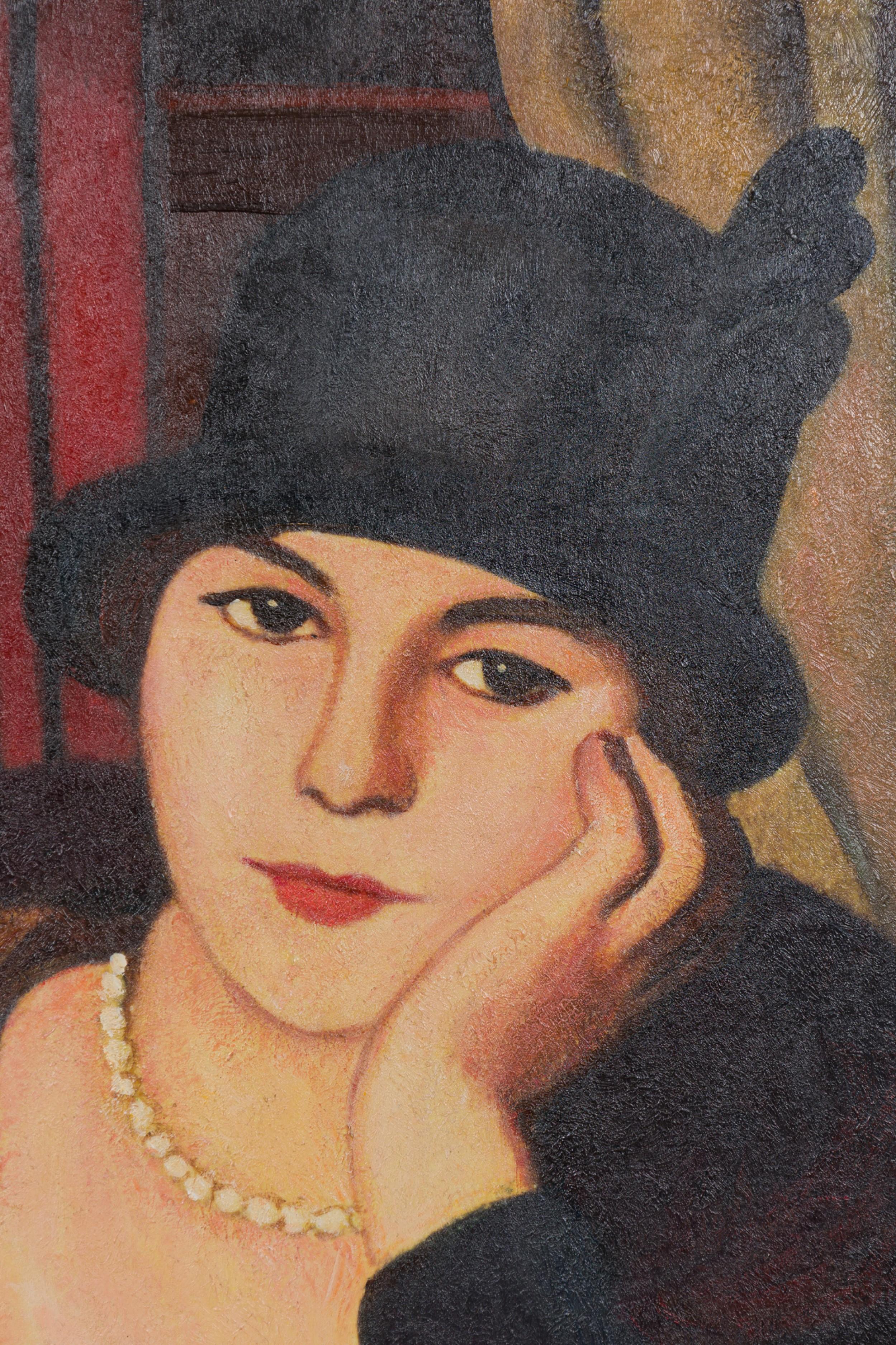 Hand-Painted Women at a Café Painting For Sale