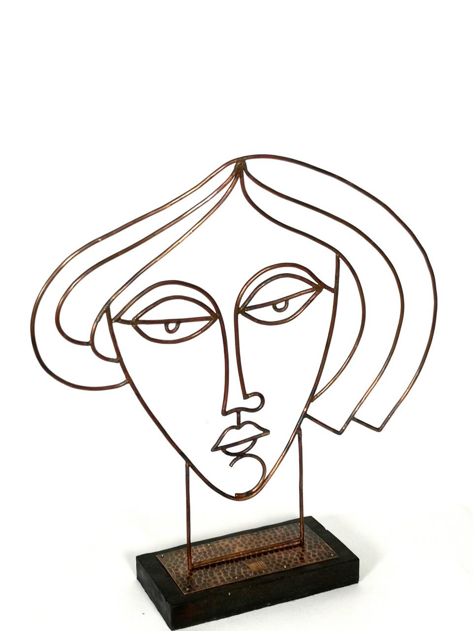 Modern Women Bust by Laszlo Pal Horvath, Copper on Wooden Base, 1970s
