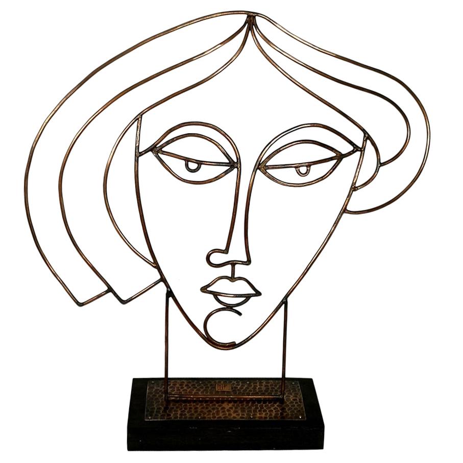 Women Bust by Laszlo Pal Horvath, Copper on Wooden Base, 1970s
