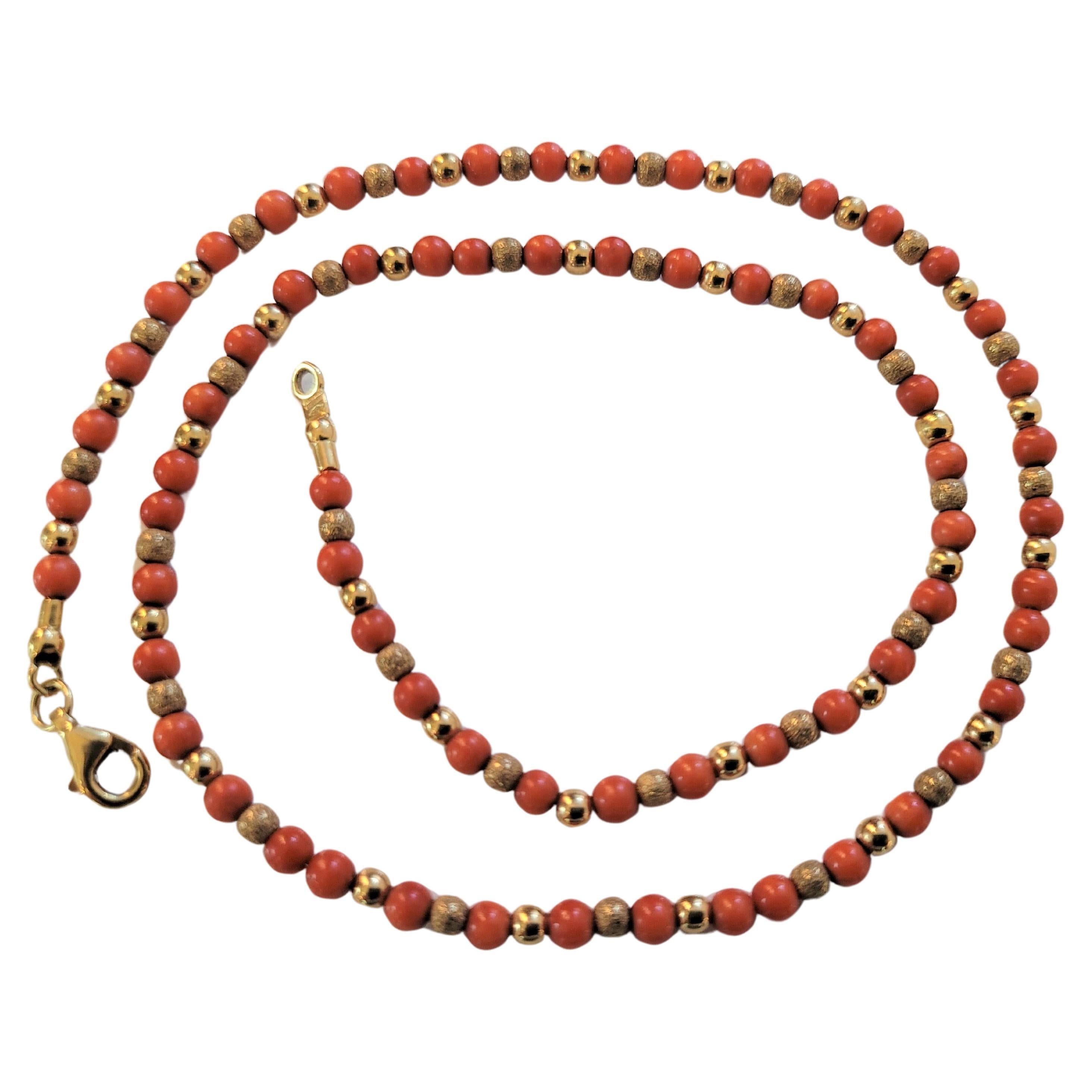Women Coral Beaded Chain in 14k Yellow Gold 17'' Long For Sale