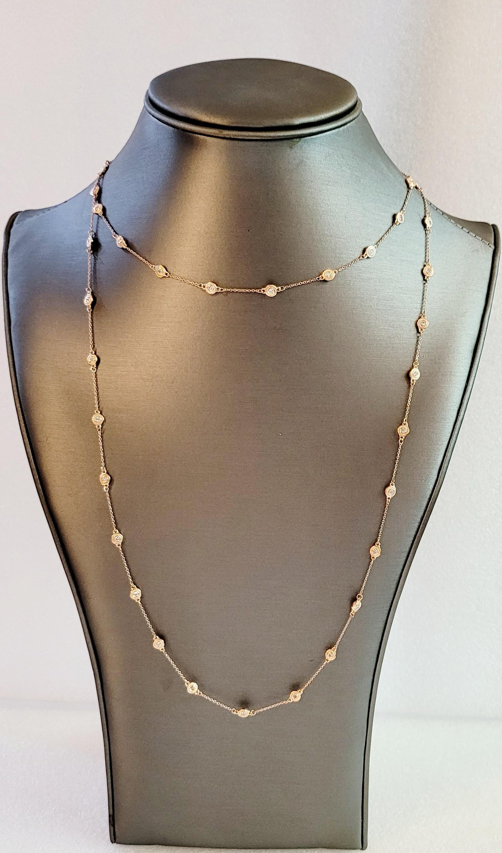 Unbranded Diamond By The Yard Chain
Material 14K Rose Gold 
Chain Length 38'' Long
Chain Weight 12.5gr 
Round Cut Diamonds 43 pcs
Diamonds 1.30ct
Diamond Clarity VS 
Diamond Color G
Condition Mint, like new
Retail Price $4,500