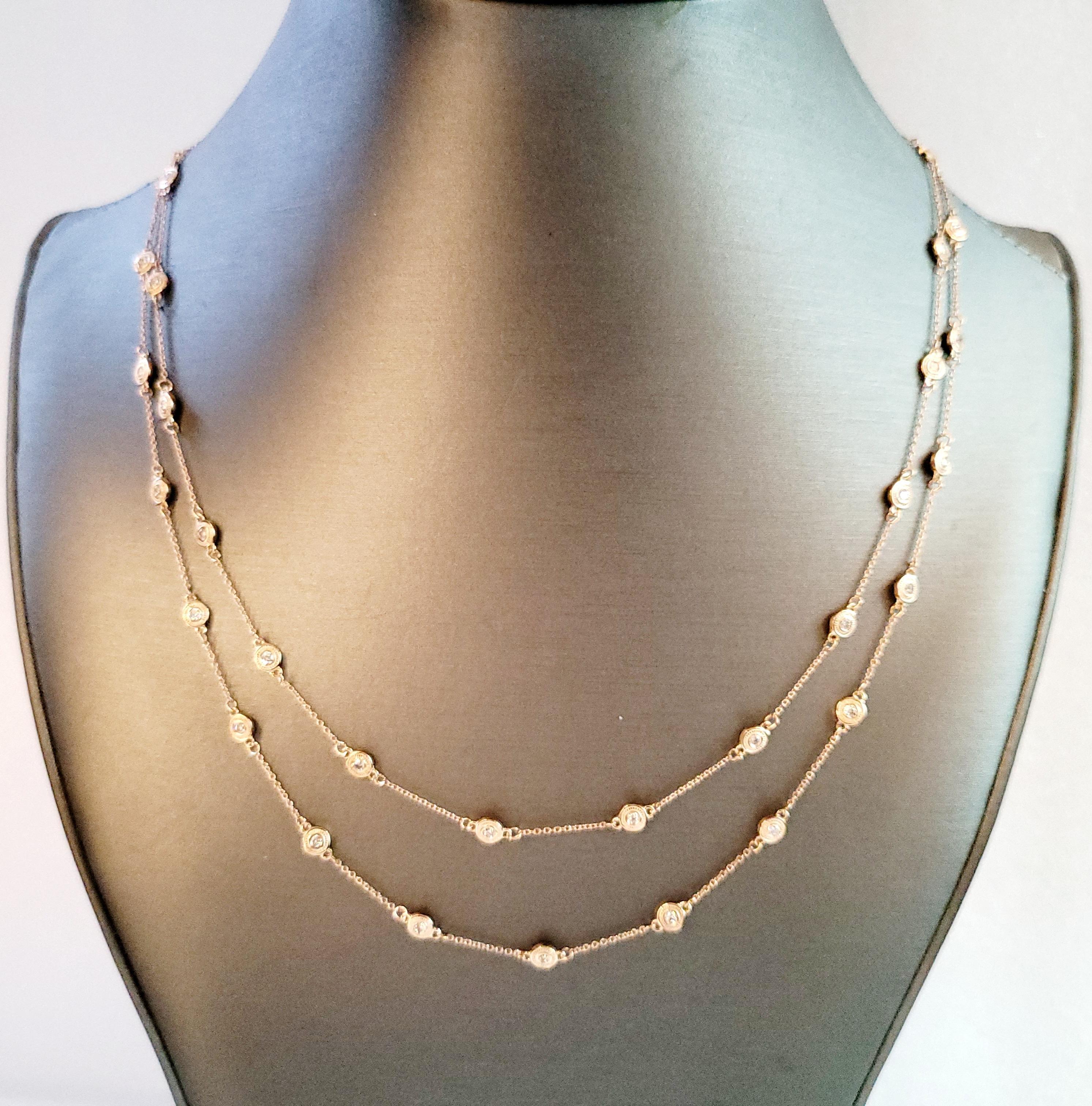 Round Cut Women Diamond By The Yard  Chain in 14K Rose Gold 38'' Long For Sale