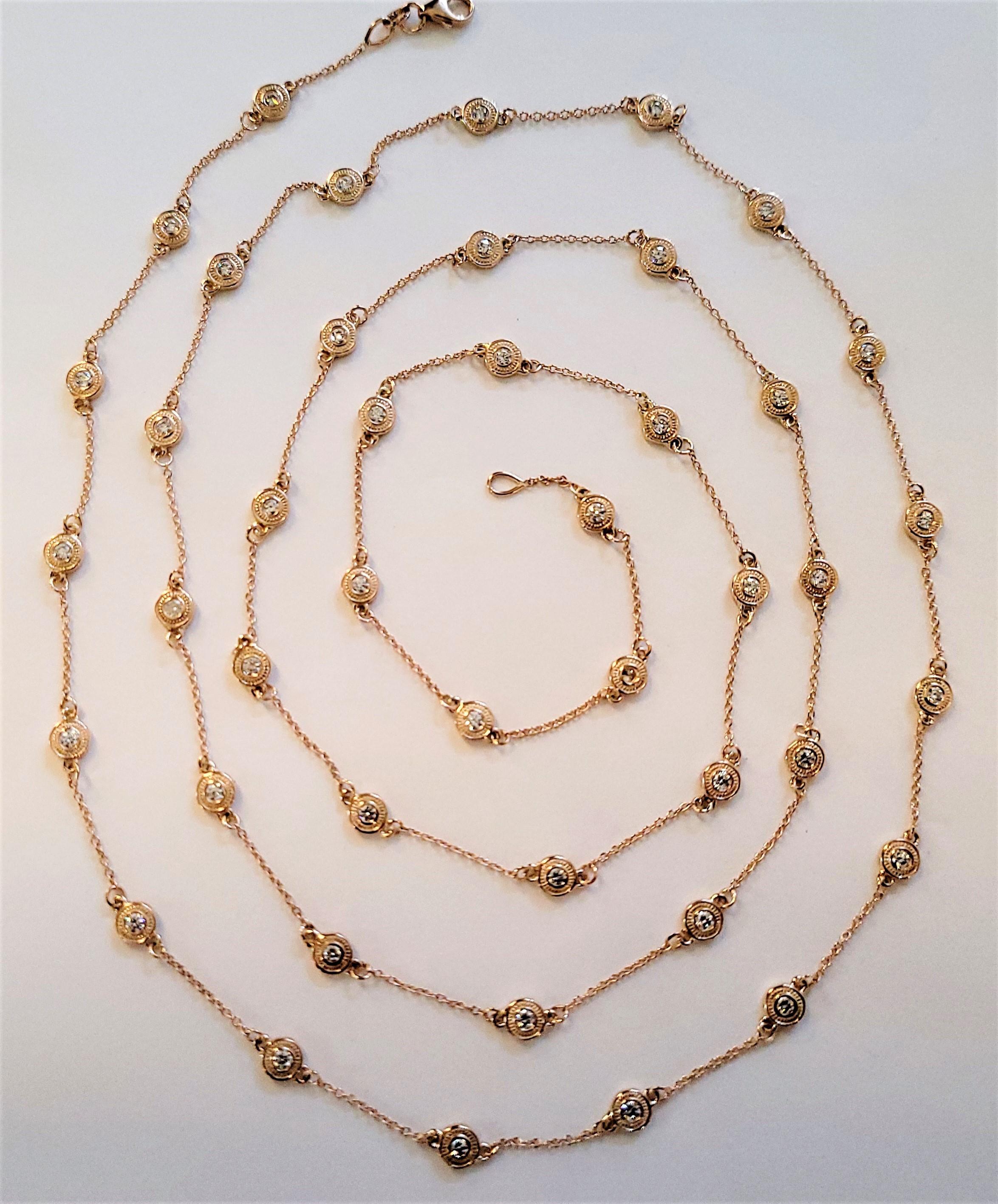 Women Diamond By The Yard  Chain in 14K Rose Gold 38'' Long In Excellent Condition For Sale In New York, NY