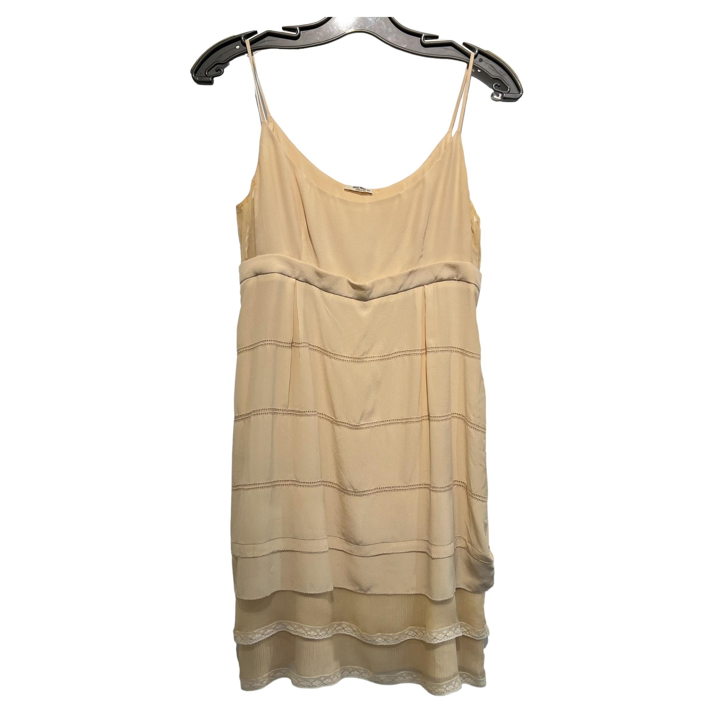 Women´s Beige Miu Miu Sleeveless Dress Size 38