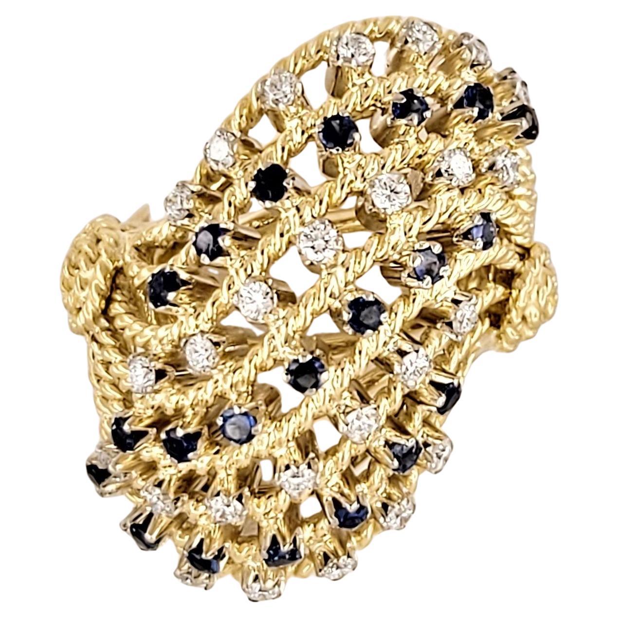 Women Vintage Cluster  Ring in 18K Yellow Gold with Sapphire and Diamonds