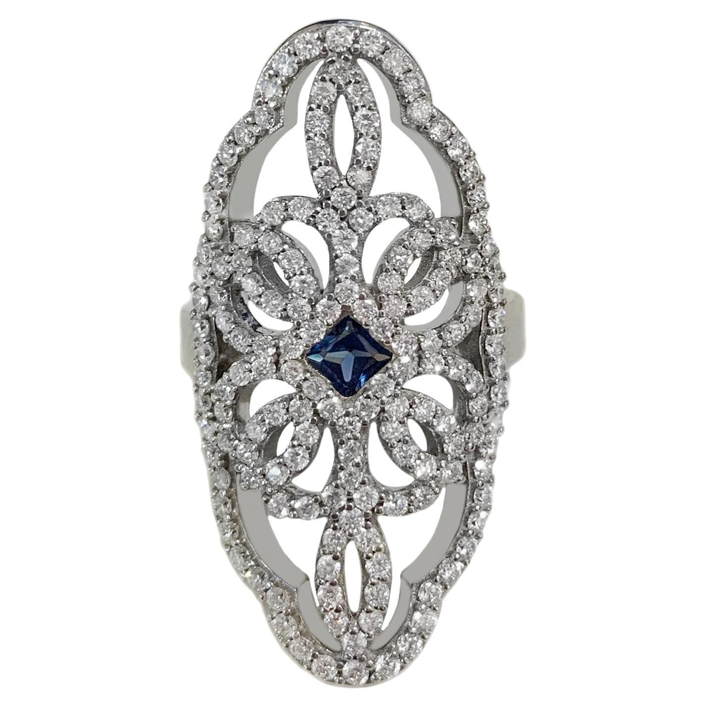 Women White Gold with Sapphire & Diamond Ring