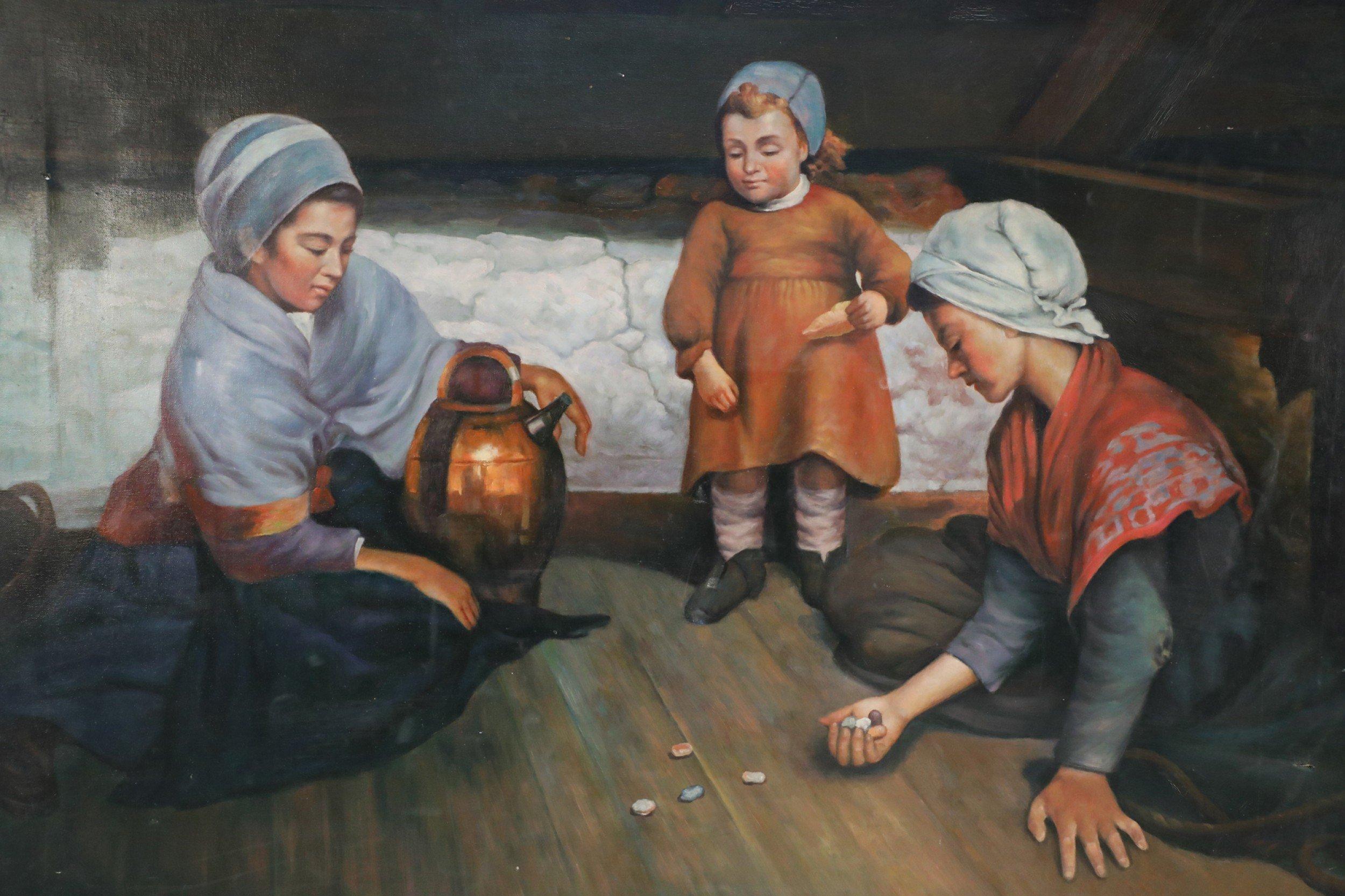 American Women with Stones Oil Painting on Canvas For Sale