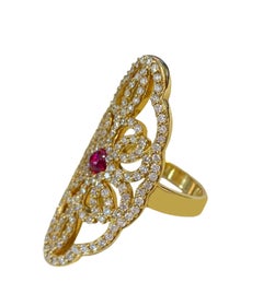Women Wonderful Yellow Gold Ring with Ruby& Diamond