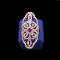 Women Wonderful Yellow Gold Ring with Ruby& Diamond