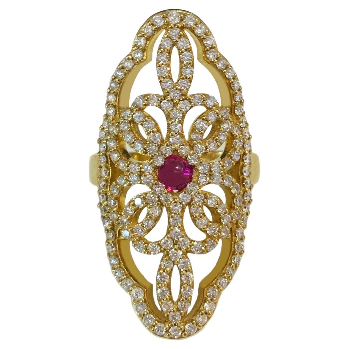 Women Wonderful Yellow Gold Ring with Ruby& Diamond For Sale