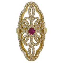Wunderschöner Gelbgold-Ring mit Rubin und Diamant