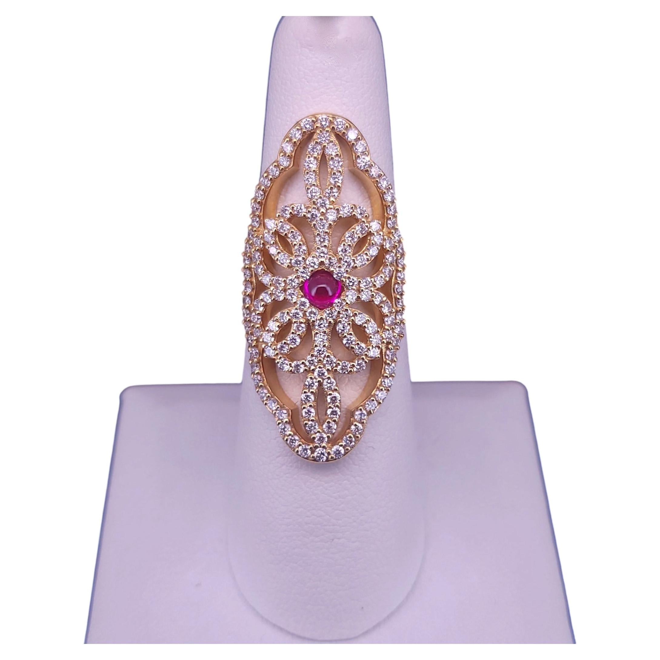 Women Wonderful Yellow Gold Ring with Ruby& Diamond For Sale