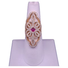 Women Wonderful Yellow Gold Ring with Ruby& Diamond