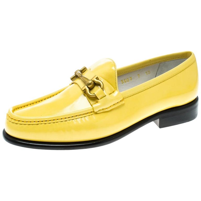 Women Yellow Patent Leather Mason Gancio Bit Loafers Size 37.5 For Sale