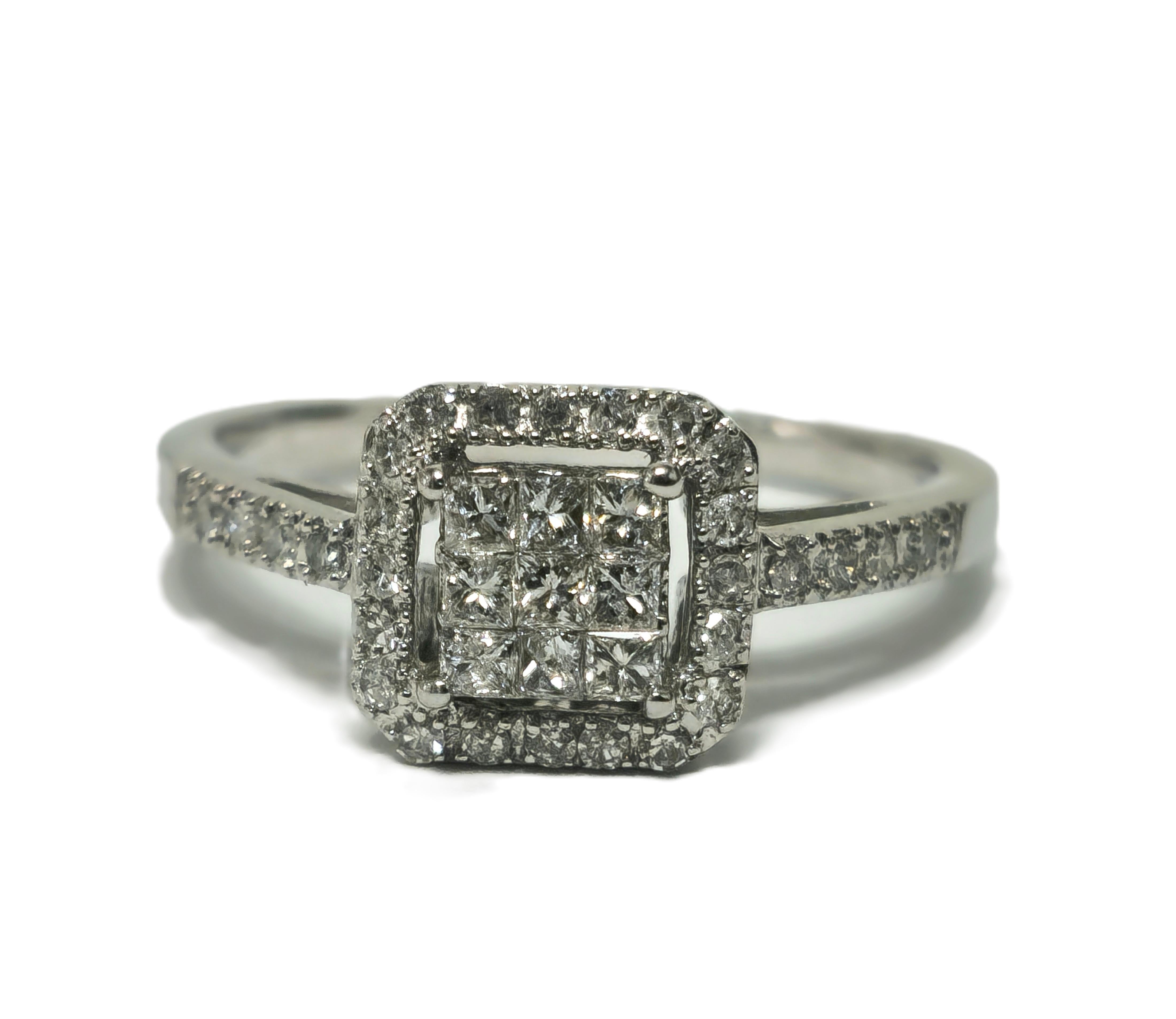 Damen 0,75 Karat Diamant & Gold Ring Vintage-Ring für Damen (Carréschliff) im Angebot