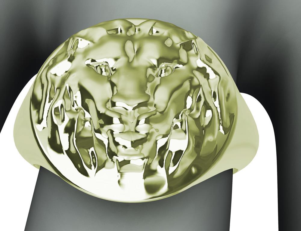 For Sale:  Women's 10 Karat Green Gold Lion Head Signet Ring 4