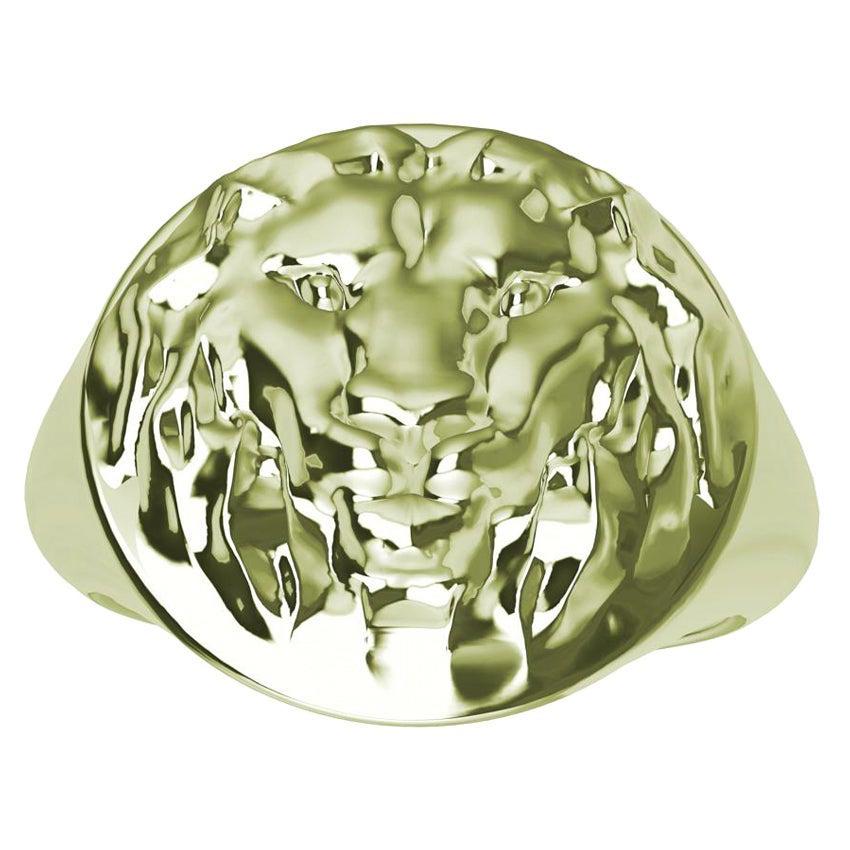 En vente :  Bague sigillaire à tête de lion en or vert 10 carats pour femme