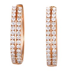 Women's 14 Karat Rose Gold 2-Row Diamond Oval Hoop Earrings AER-12696R